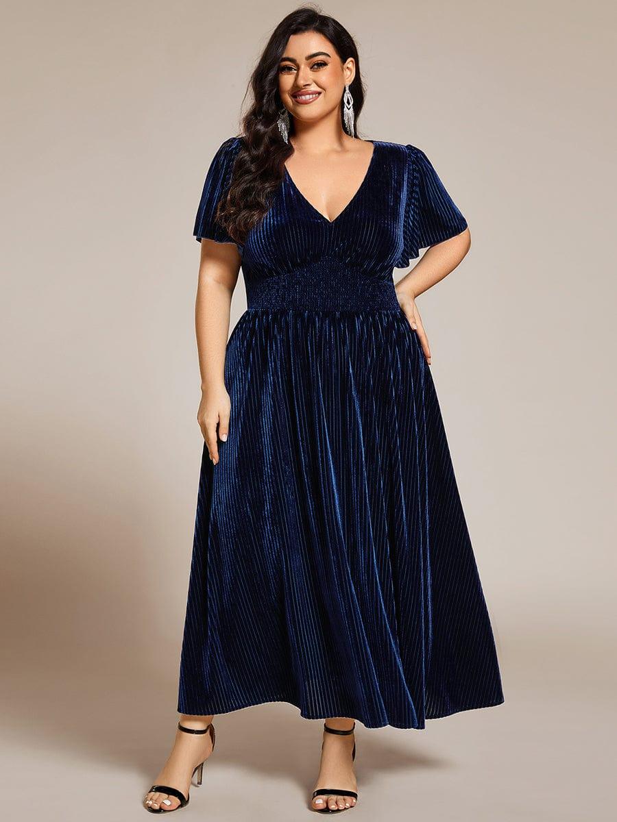Elegant V-Neck Empire Waist Velvet Wedding Guest Dress