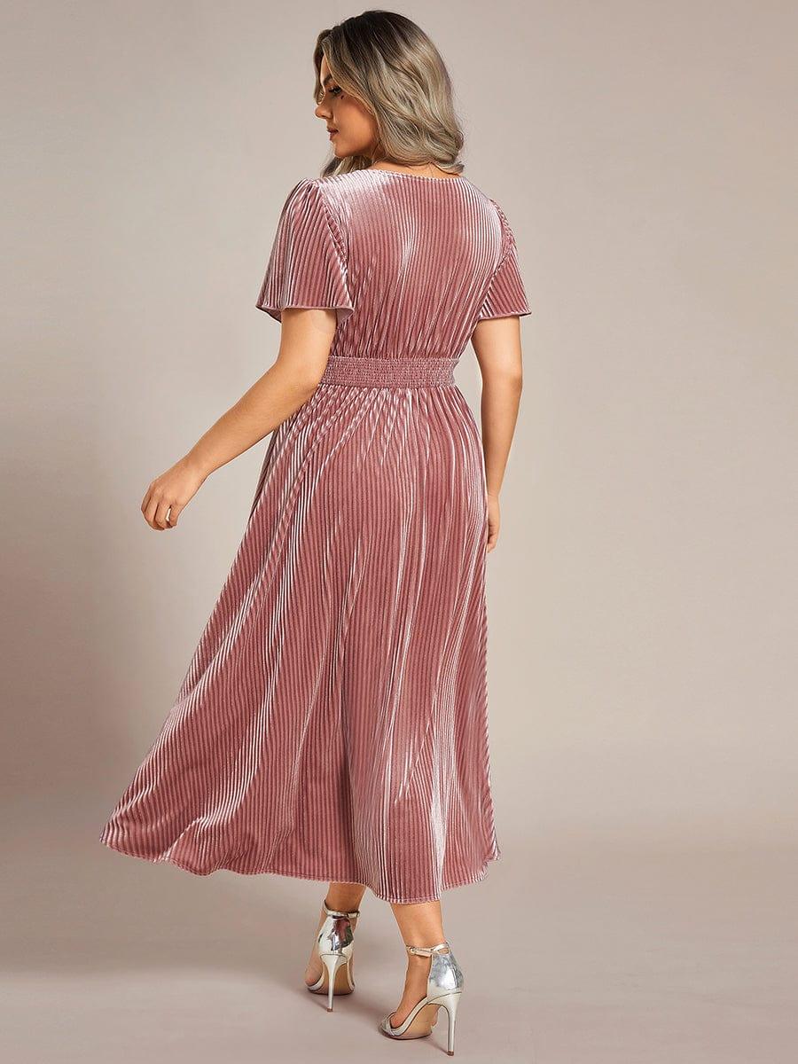 Elegant V-Neck Empire Waist Velvet Midi Bridesmaid Dress