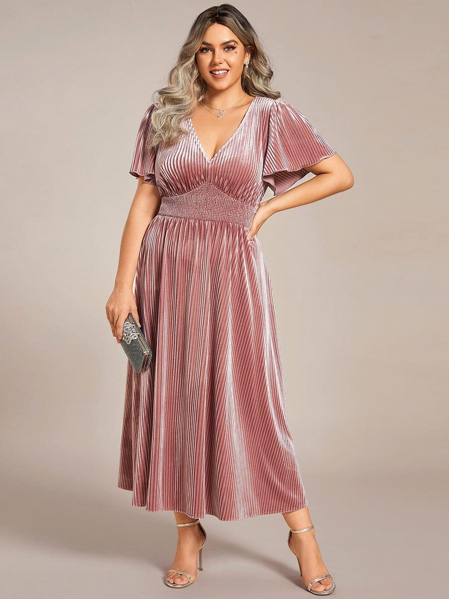 Elegant V-Neck Empire Waist Velvet Wedding Guest Dress