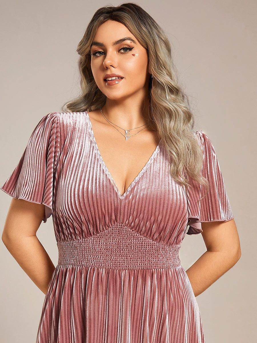 Elegant V-Neck Empire Waist Velvet Midi Bridesmaid Dress