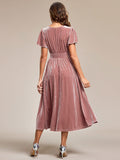 Elegant V-Neck Empire Waist Velvet Midi Bridesmaid Dress