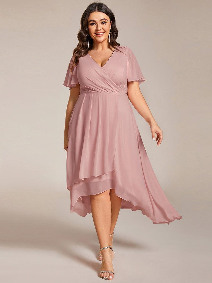 Elegant V-Neck Chiffon Wedding Guest Dress with Ruffle Sleeves