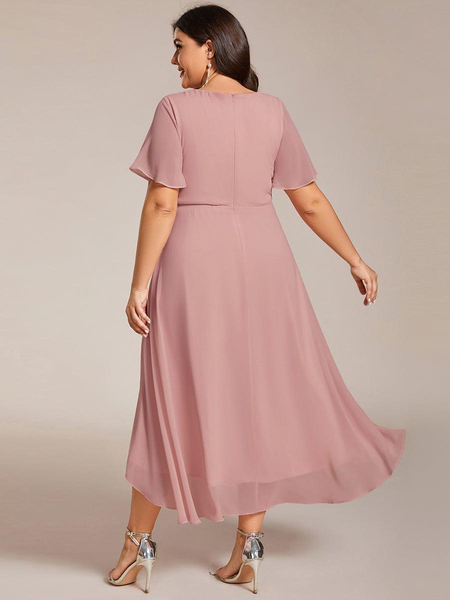 Elegant V-Neck Chiffon Wedding Guest Dress with Ruffle Sleeves