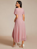 Elegant V-Neck Chiffon Wedding Guest Dress with Ruffle Sleeves