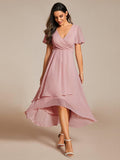 Elegant V-Neck Chiffon Wedding Guest Dress with Ruffle Sleeves