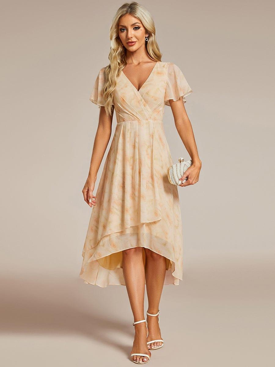 Navy Blue Pleated Midi Wedding Guest Dress with Sleeve 