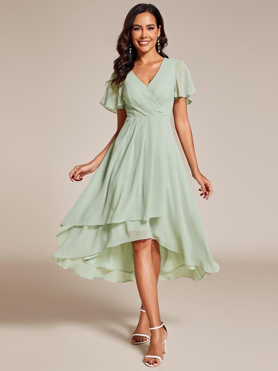 Navy Blue Pleated Midi Wedding Guest Dress with Sleeve