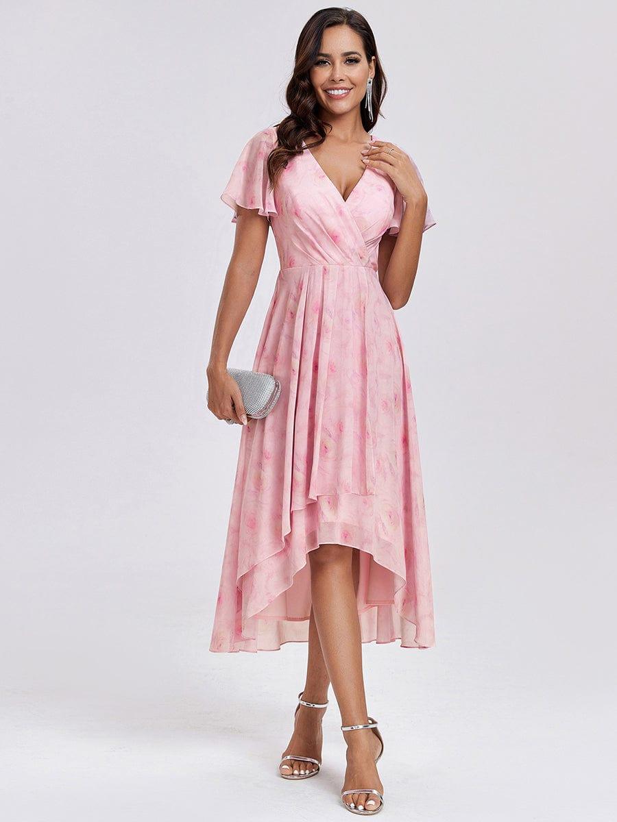 Navy Blue Pleated Midi Wedding Guest Dress with Sleeve 