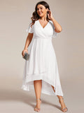 White V-Neck Chiffon Formal Dress with Ruffles Sleeve #color_White