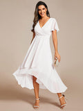 White V-Neck Chiffon Formal Dress with Ruffles Sleeve#color_White