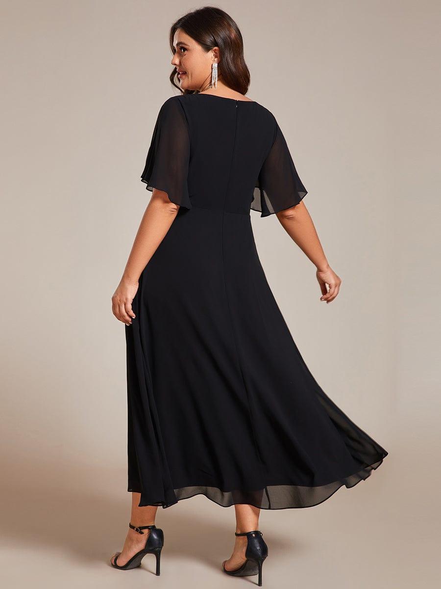 Plus Size Applique A-Line Wedding Guest Dress with Flutter Sleeves