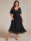 Plus Size Applique A-Line Wedding Guest Dress with Flutter Sleeves