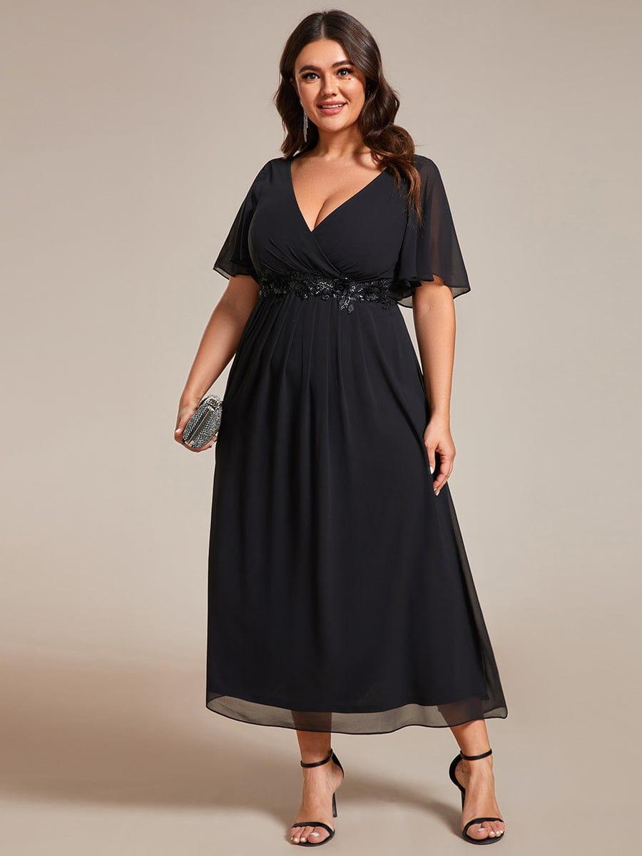 Plus Size Applique A-Line Wedding Guest Dress with Flutter Sleeves