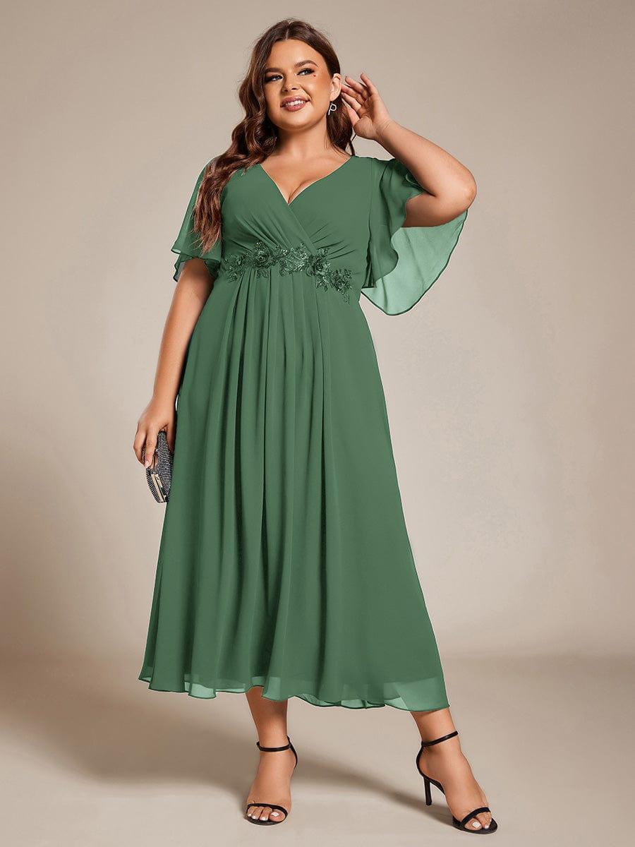 Plus Size Applique A-Line Wedding Guest Dress with Flutter Sleeves
