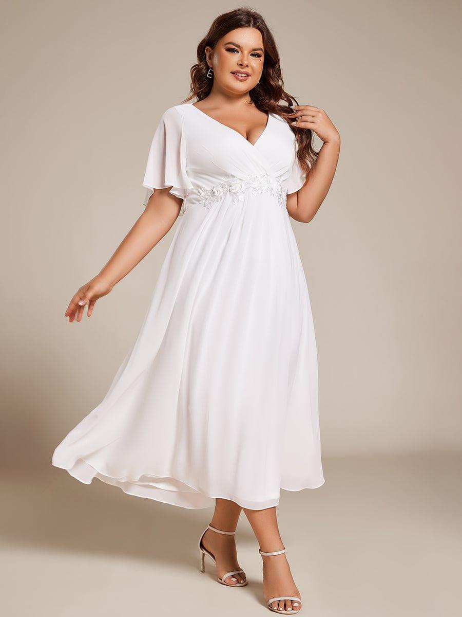 Plus Size Applique A-Line Wedding Guest Dress with Flutter Sleeves