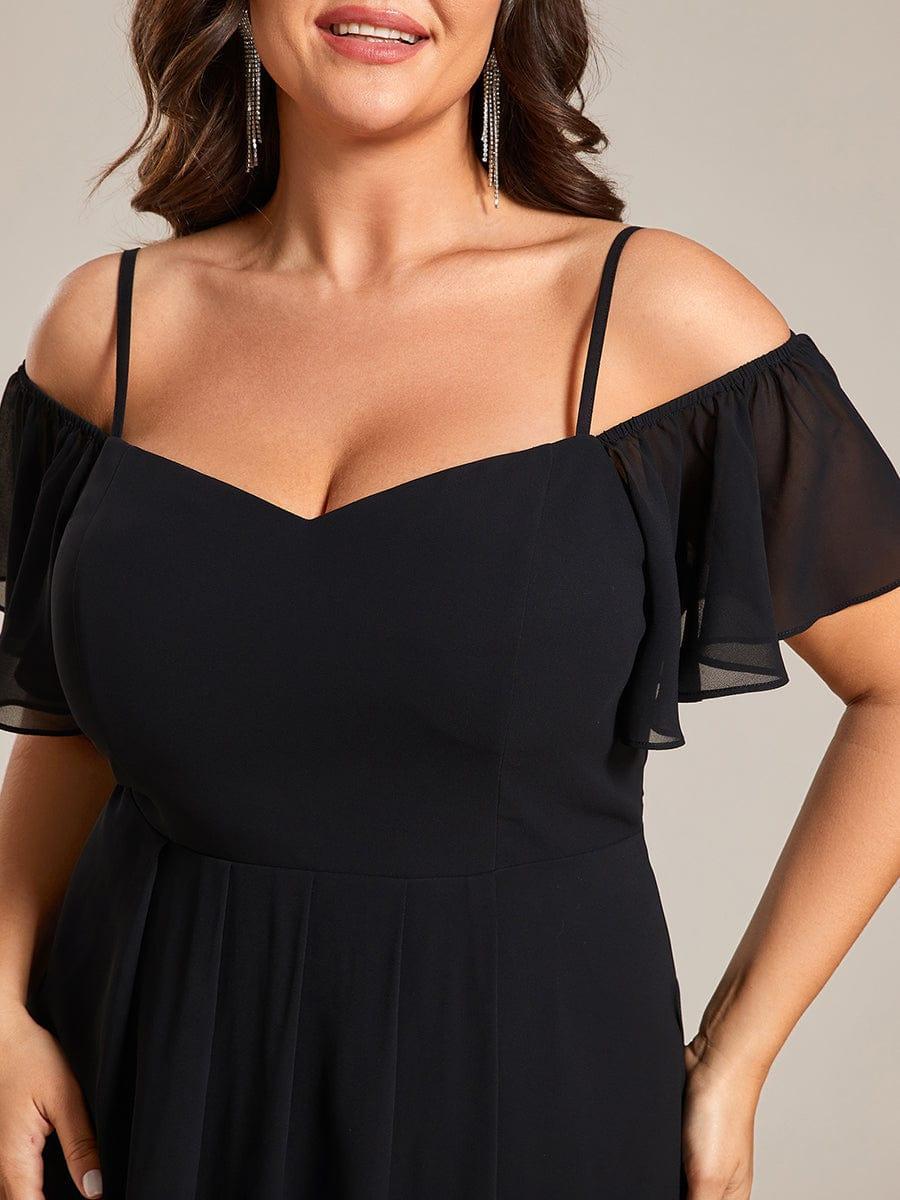 Plus Size Chiffon High-Low Wedding Guest Dress with Cold Shoulder