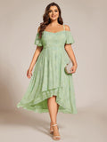Plus Size Chiffon High-Low Wedding Guest Dress with Cold Shoulder