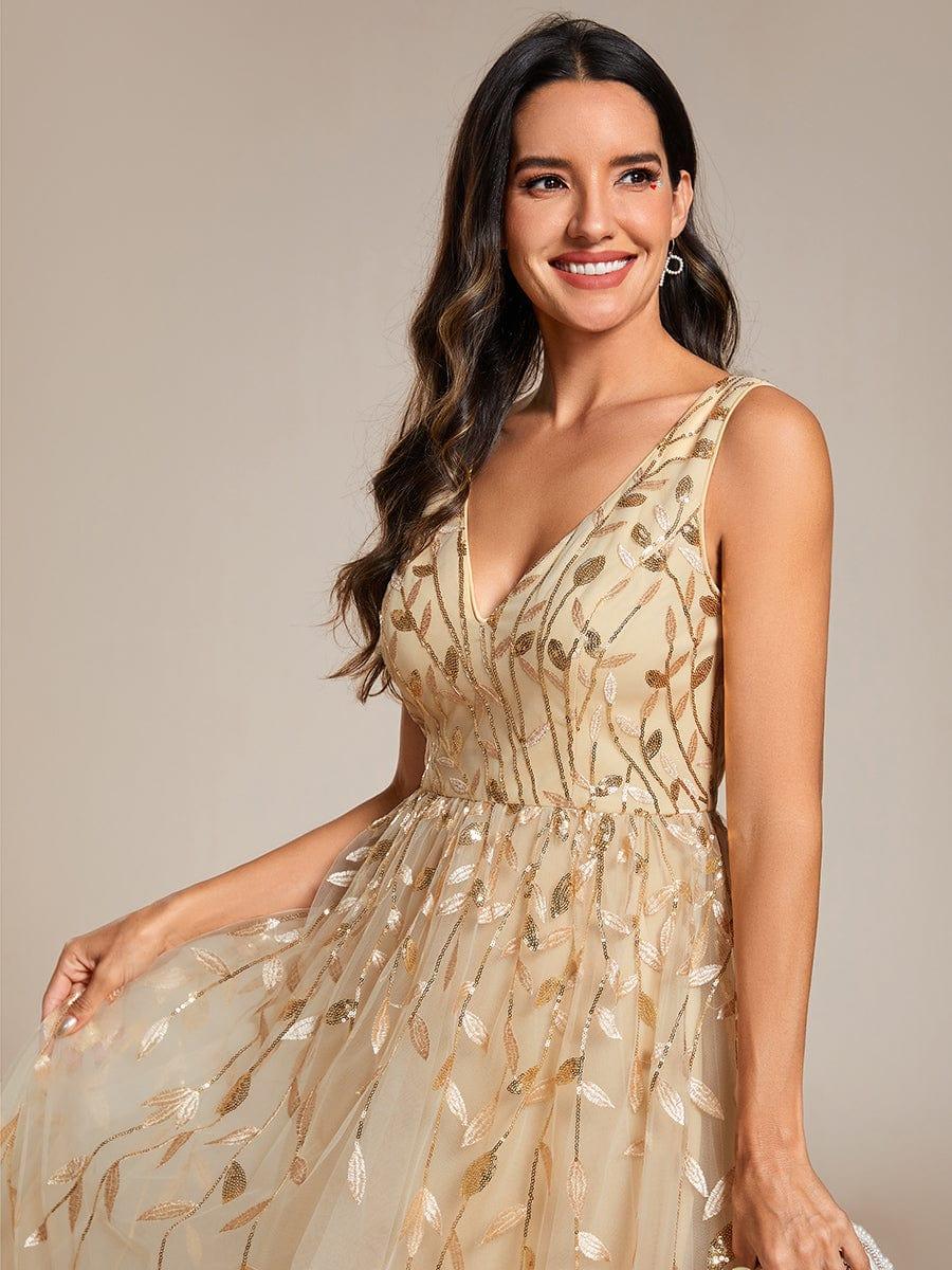 Classy V-Neck Sequin Applique Midi Wedding Guest Dress