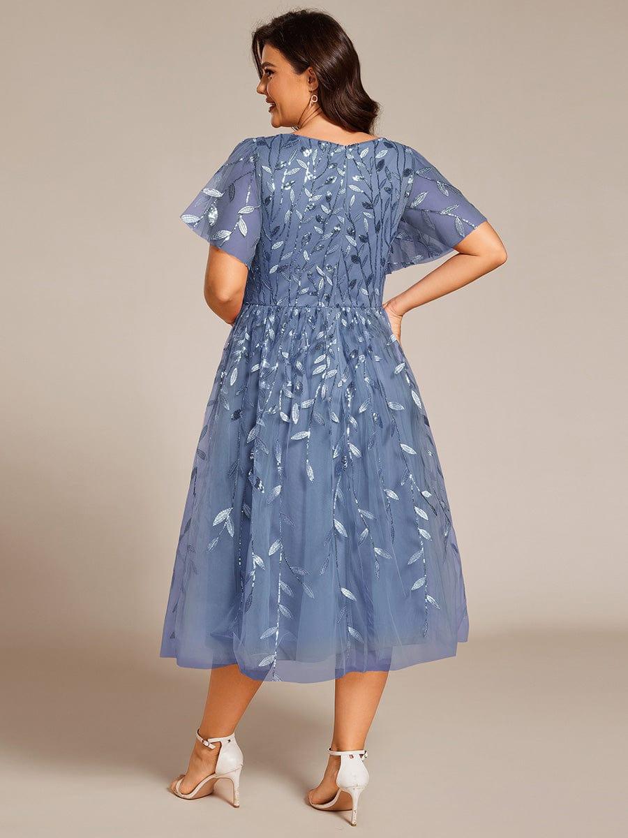 Plus Size V-Neck Sequin Applique A-Line Formal Wedding Guest Dress