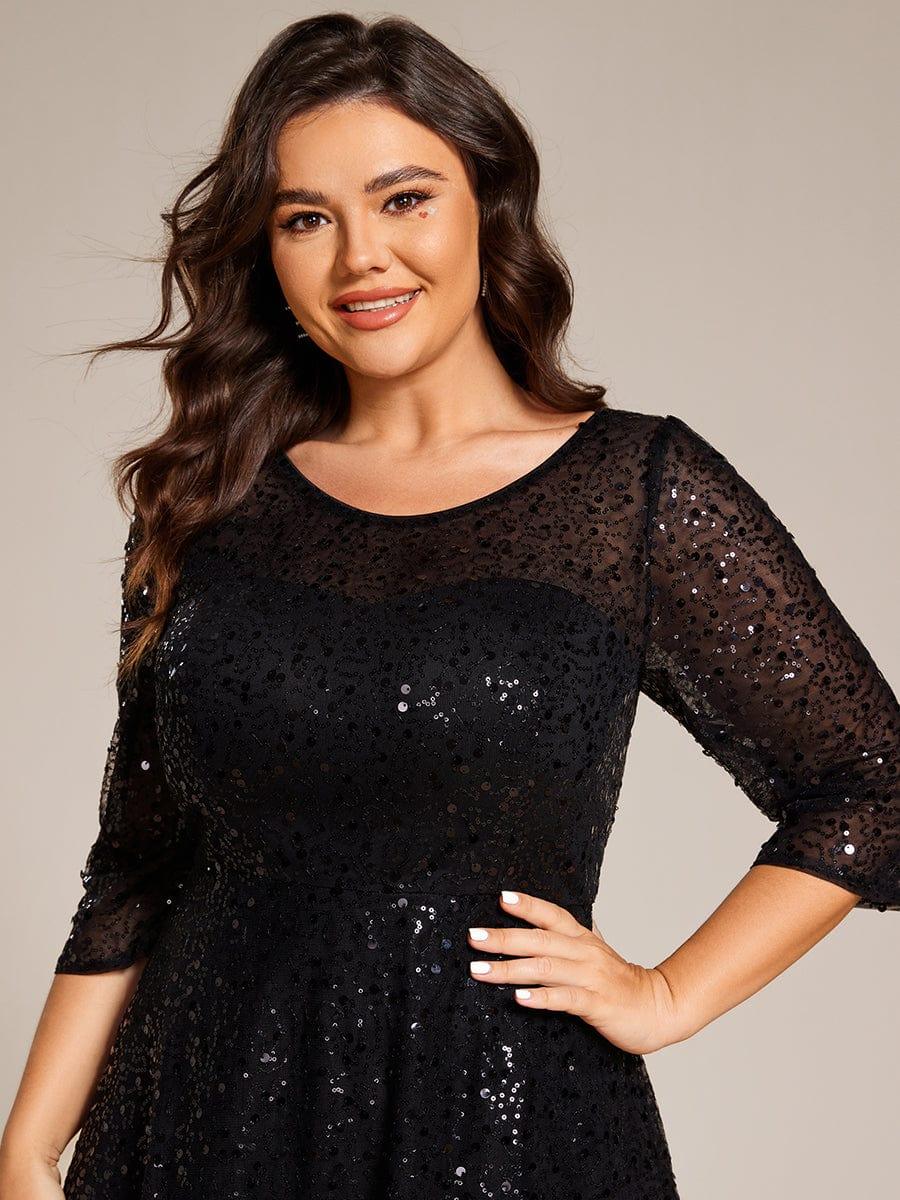 Plus Size Sequin A-Line Wedding Guest Dress with 3/4 Sleeves