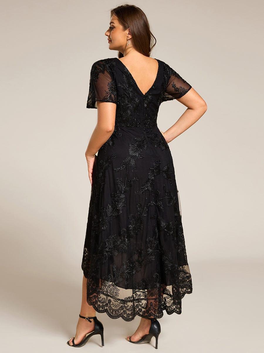 Plus Size V-Neck Lace Applique Midi Wedding Guest Dress