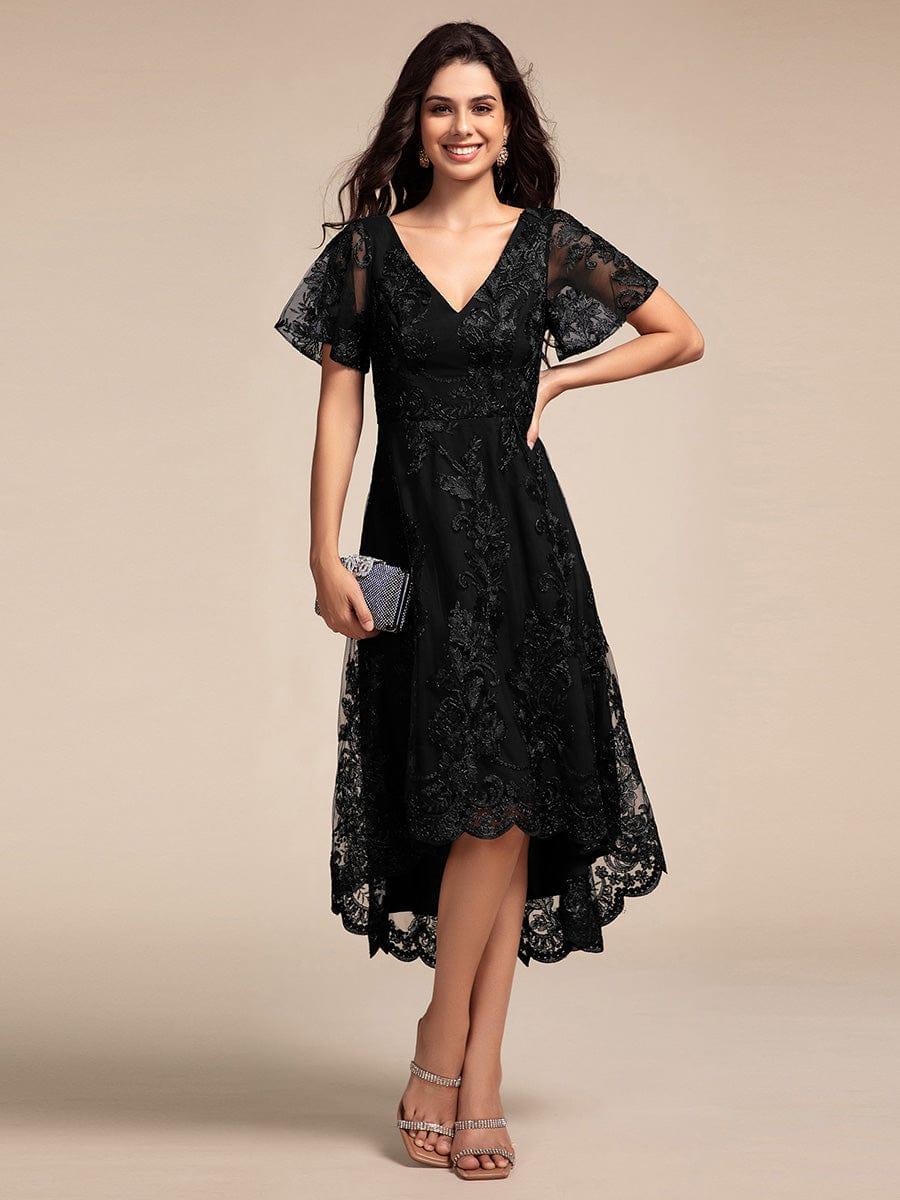 Elegant Lace Applique A-Line Midi Wedding Guest Dress