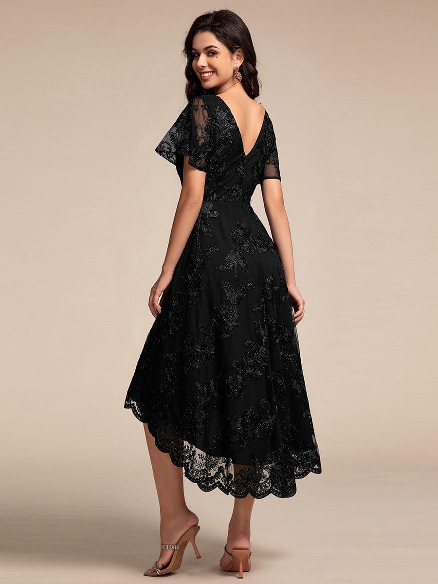 V-Neck Lace Applique High-Low Mother of the Bride Dress