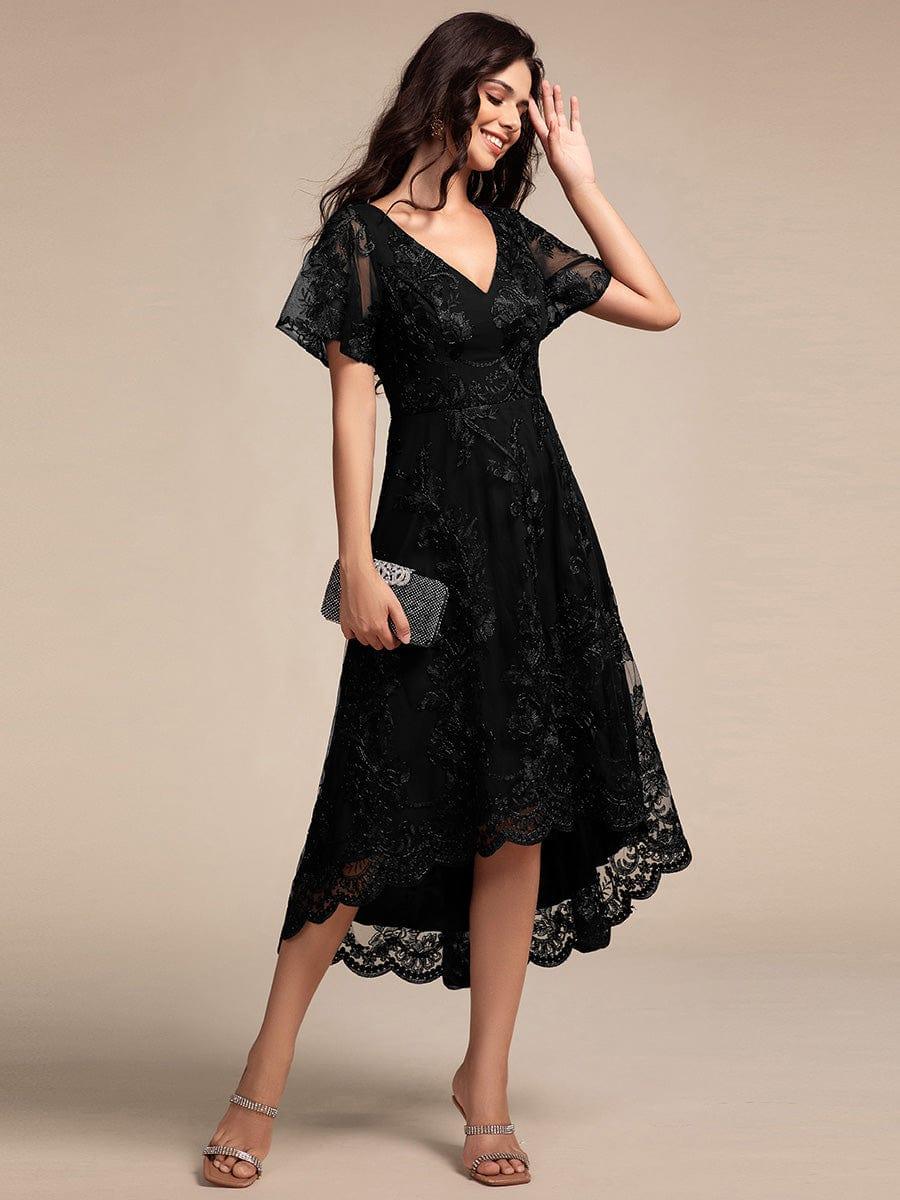 Elegant Lace Applique A-Line Midi Wedding Guest Dress