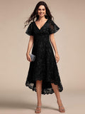 V-Neck Lace Applique High-Low Mother of the Bride Dress