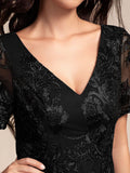 Elegant Lace Applique A-Line Midi Wedding Guest Dress