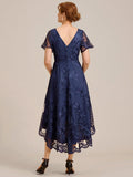 V-Neck Lace Applique High-Low Mother of the Bride Dress
