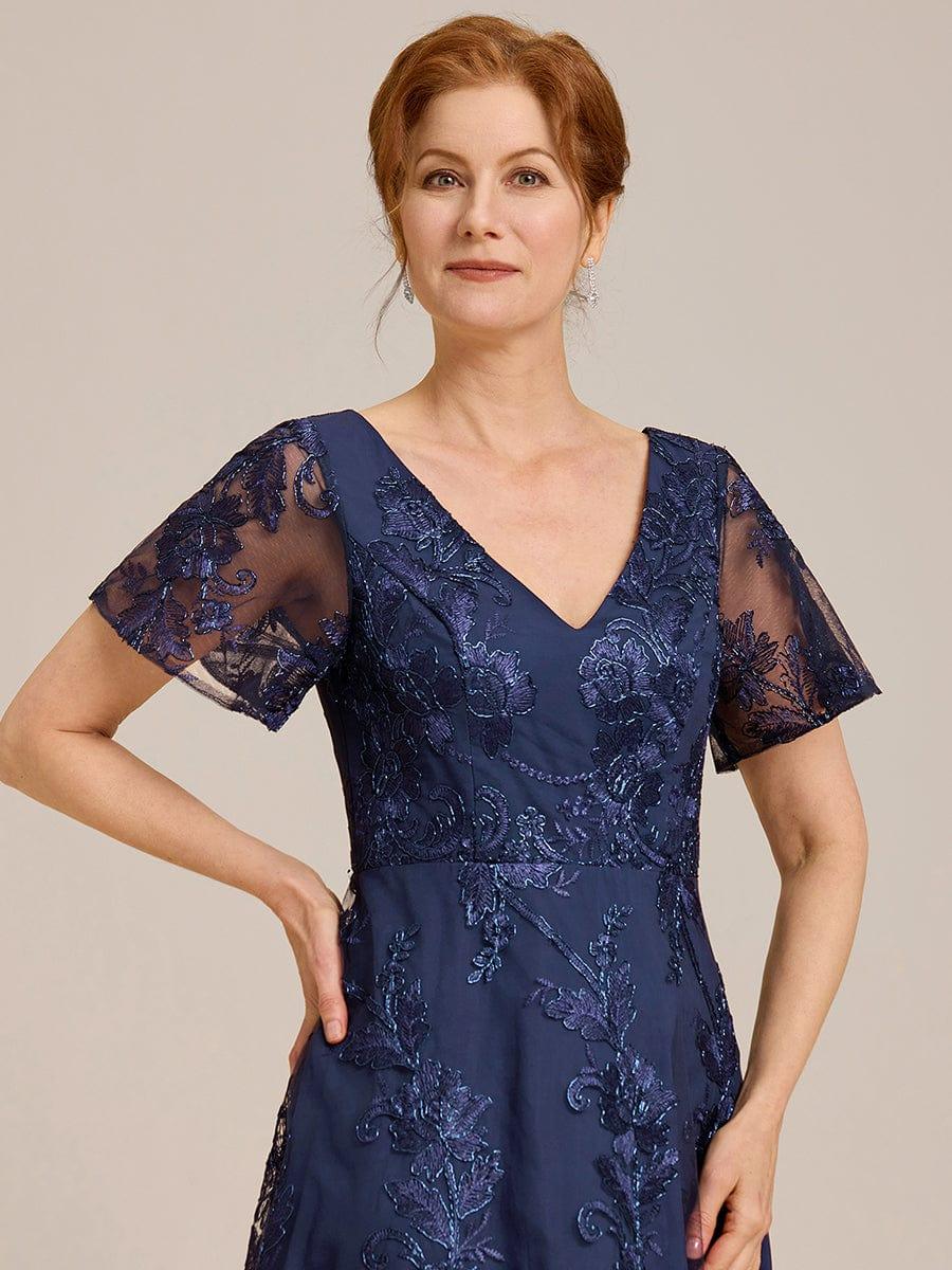 V-Neck Lace Applique High-Low Mother of the Bride Dress