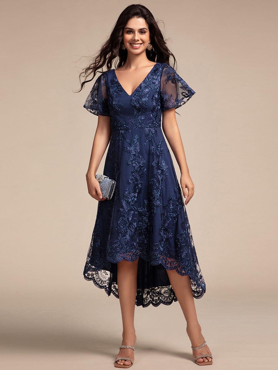 Elegant Lace Applique A-Line Midi Wedding Guest Dress