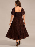 Plus Size Sweetheart Velvet Wedding Guest Dress with Short Sleeve