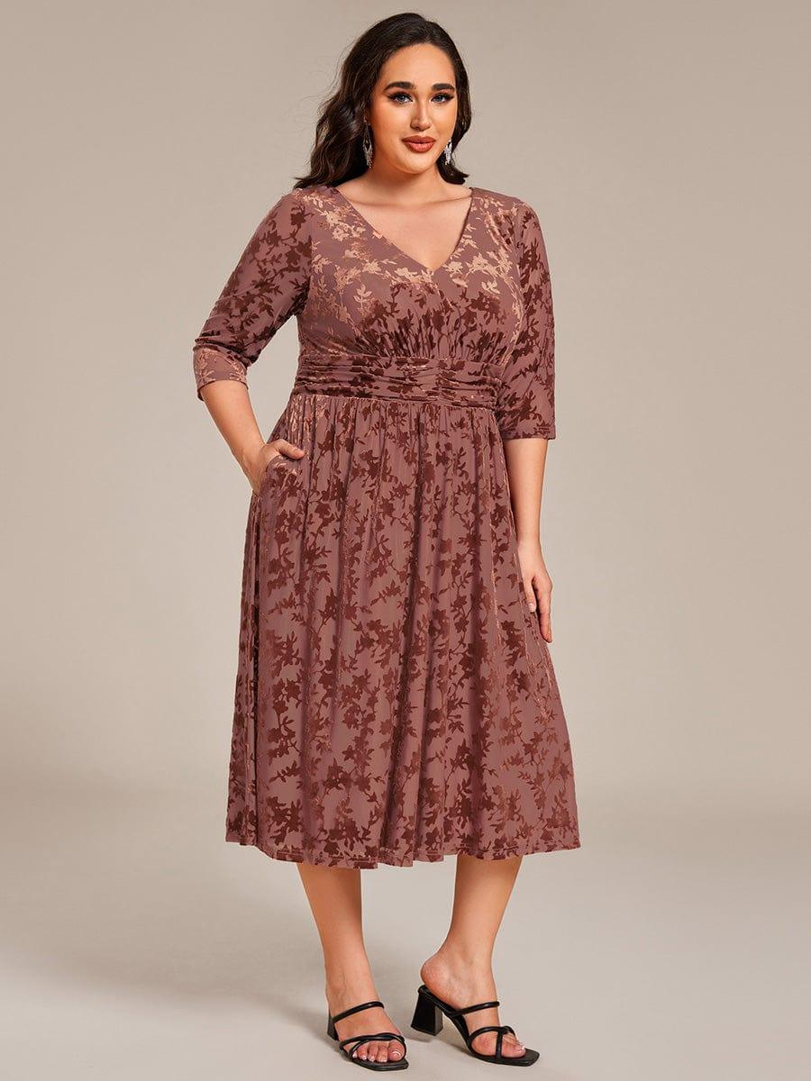 Plus Size Floral Print Wedding Guest Dress with 3/4 Sleeve