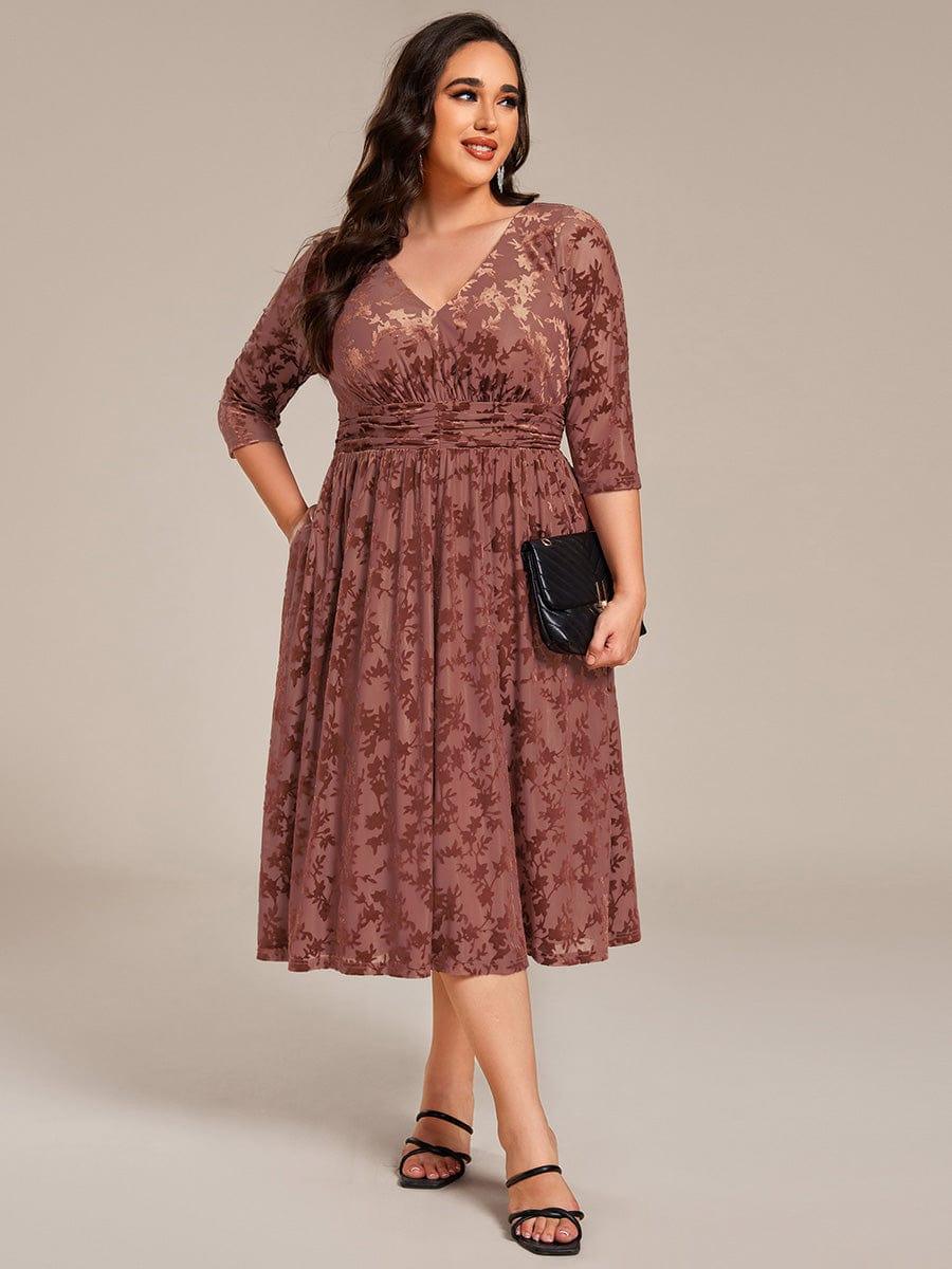 Plus Size Floral Print Wedding Guest Dress with 3/4 Sleeve
