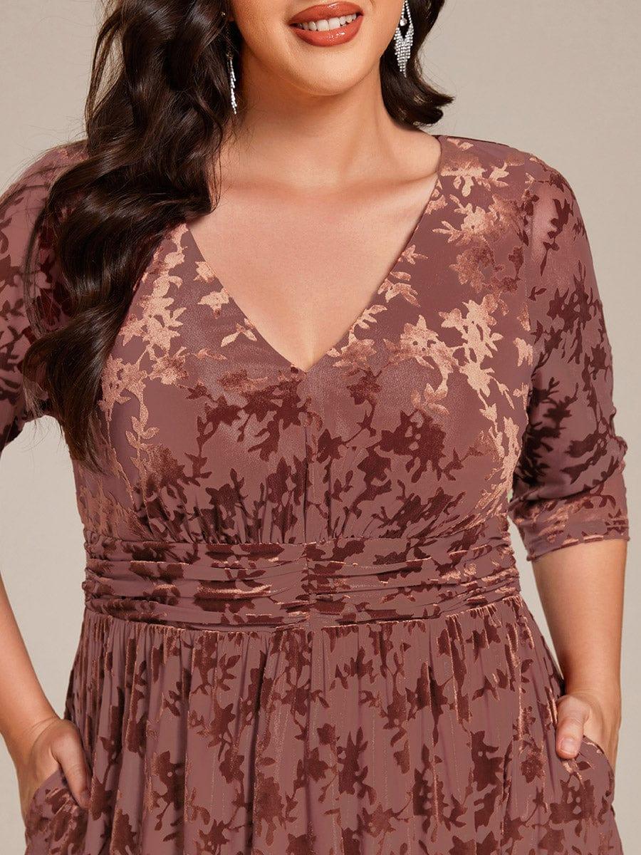 Plus Size Floral Print Wedding Guest Dress with 3/4 Sleeve