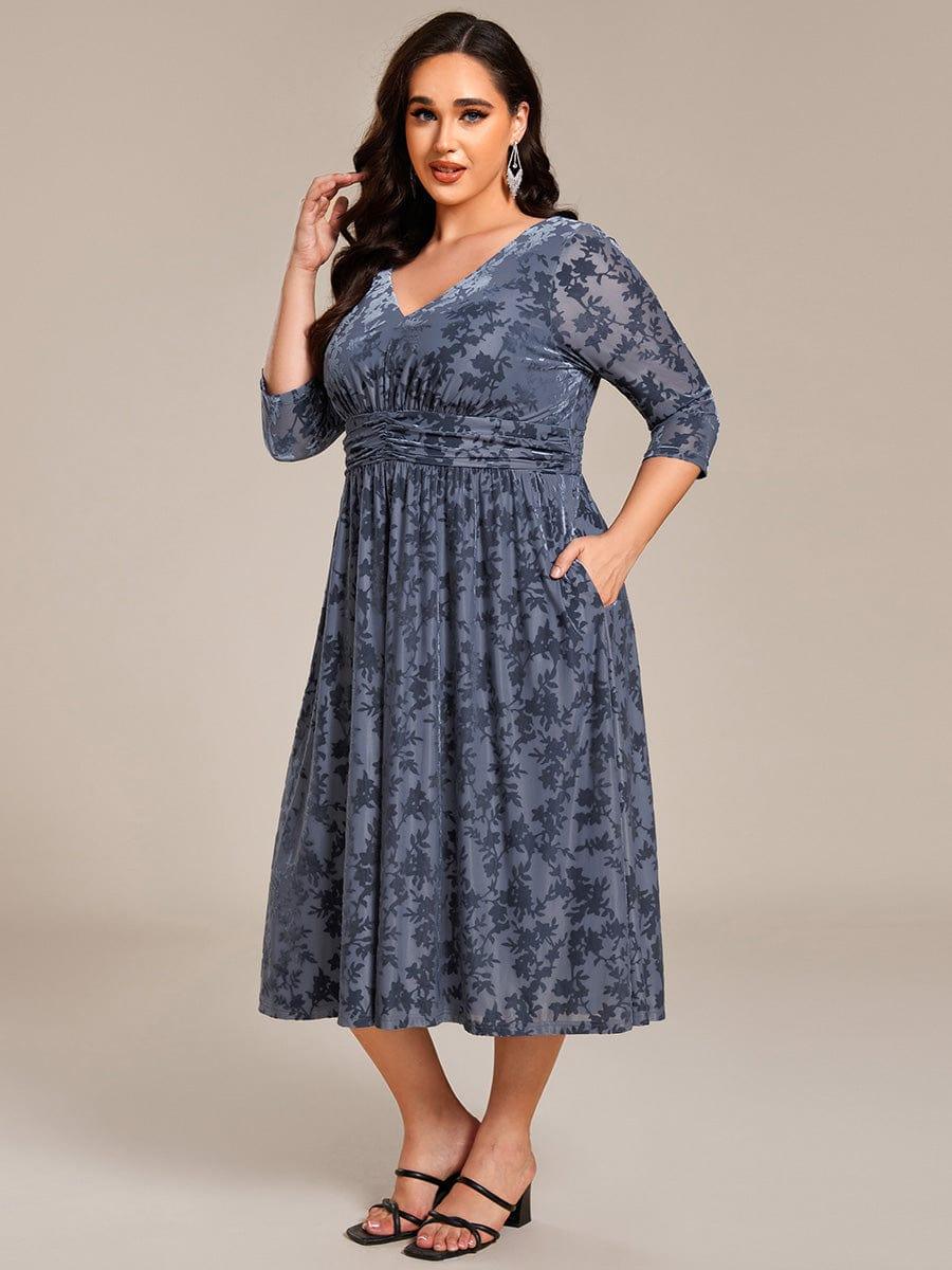 V-Neck Velvet Pleated Wedding Guest Dress with Pockets
