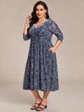 Plus Size Floral Print Wedding Guest Dress with 3/4 Sleeve