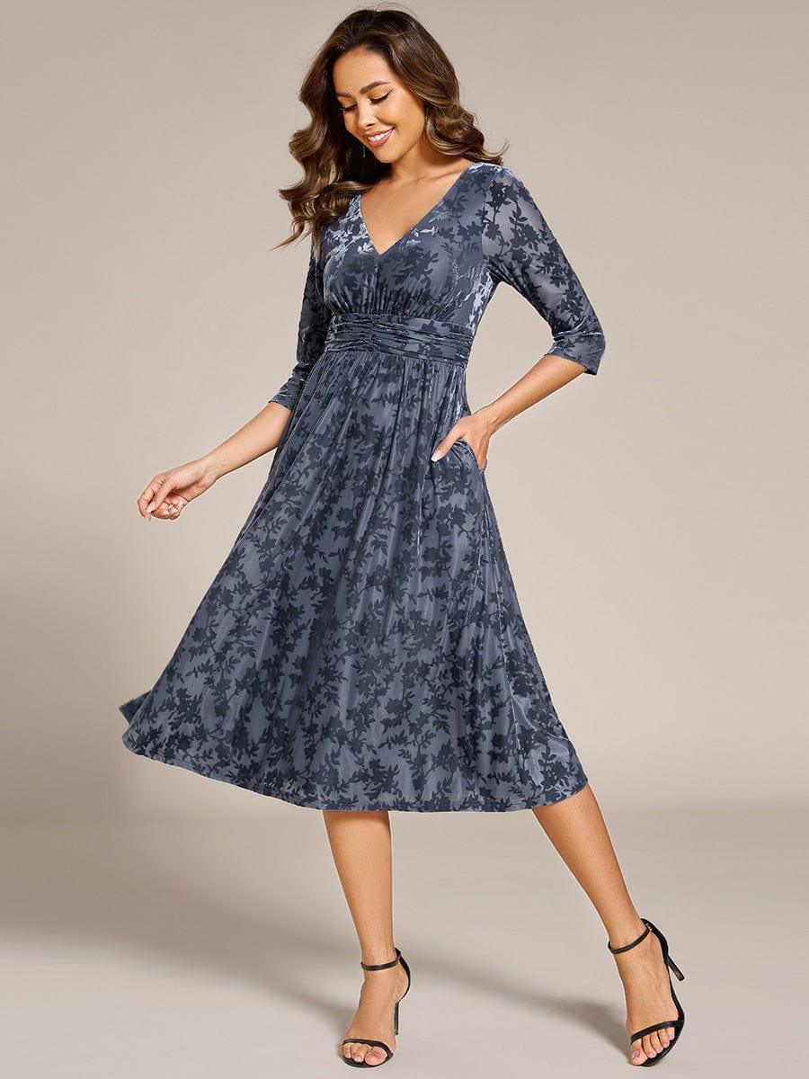 V-Neck Velvet Pleated Wedding Guest Dress with Pockets