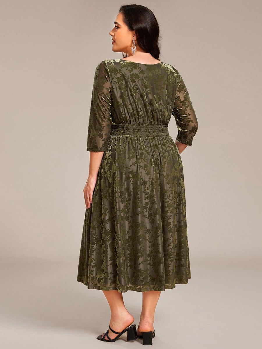 V-Neck Velvet Pleated Wedding Guest Dress with Pockets