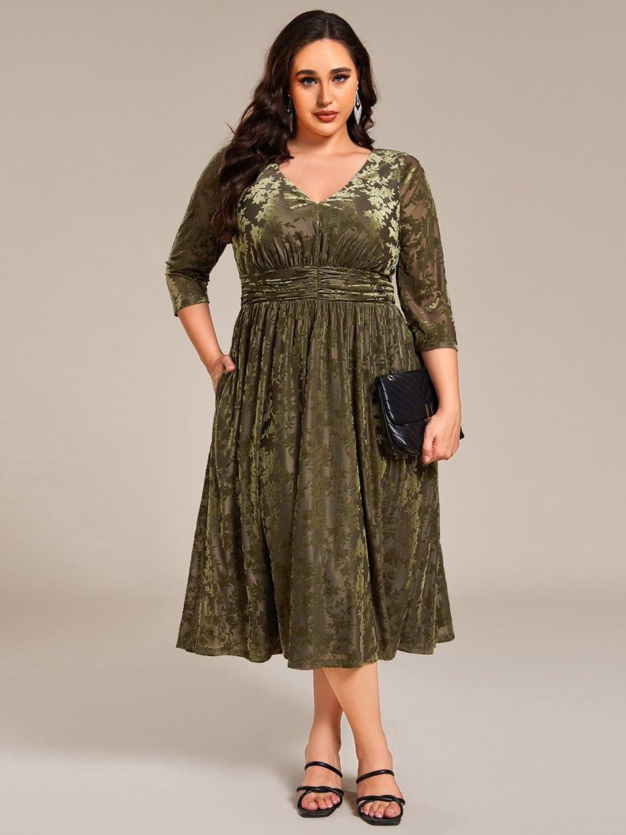 V-Neck Velvet Pleated Wedding Guest Dress with Pockets