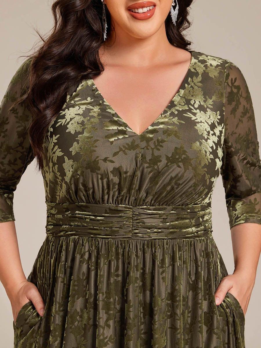 V-Neck Velvet Pleated Wedding Guest Dress with Pockets