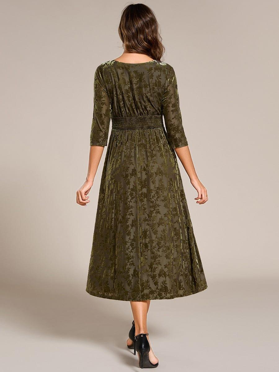 V-Neck Velvet Pleated Wedding Guest Dress with Pockets
