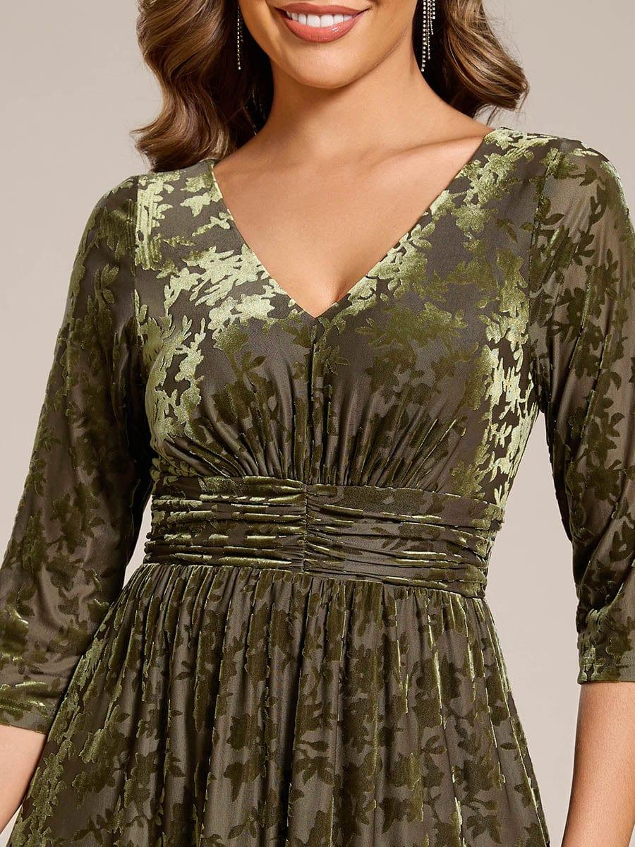 V-Neck Velvet Pleated Wedding Guest Dress with Pockets