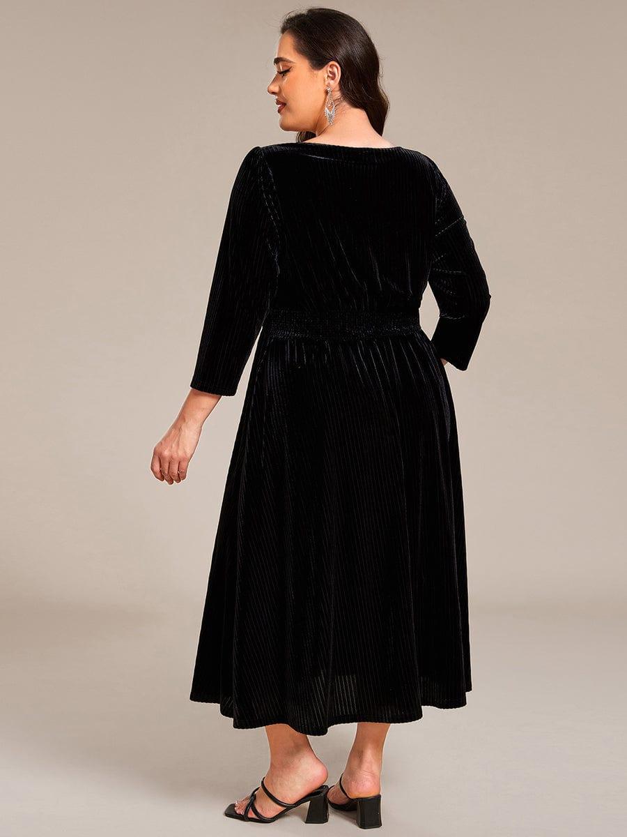 Plus Size V-Neck Pleated Velvet Wedding Guest Dress