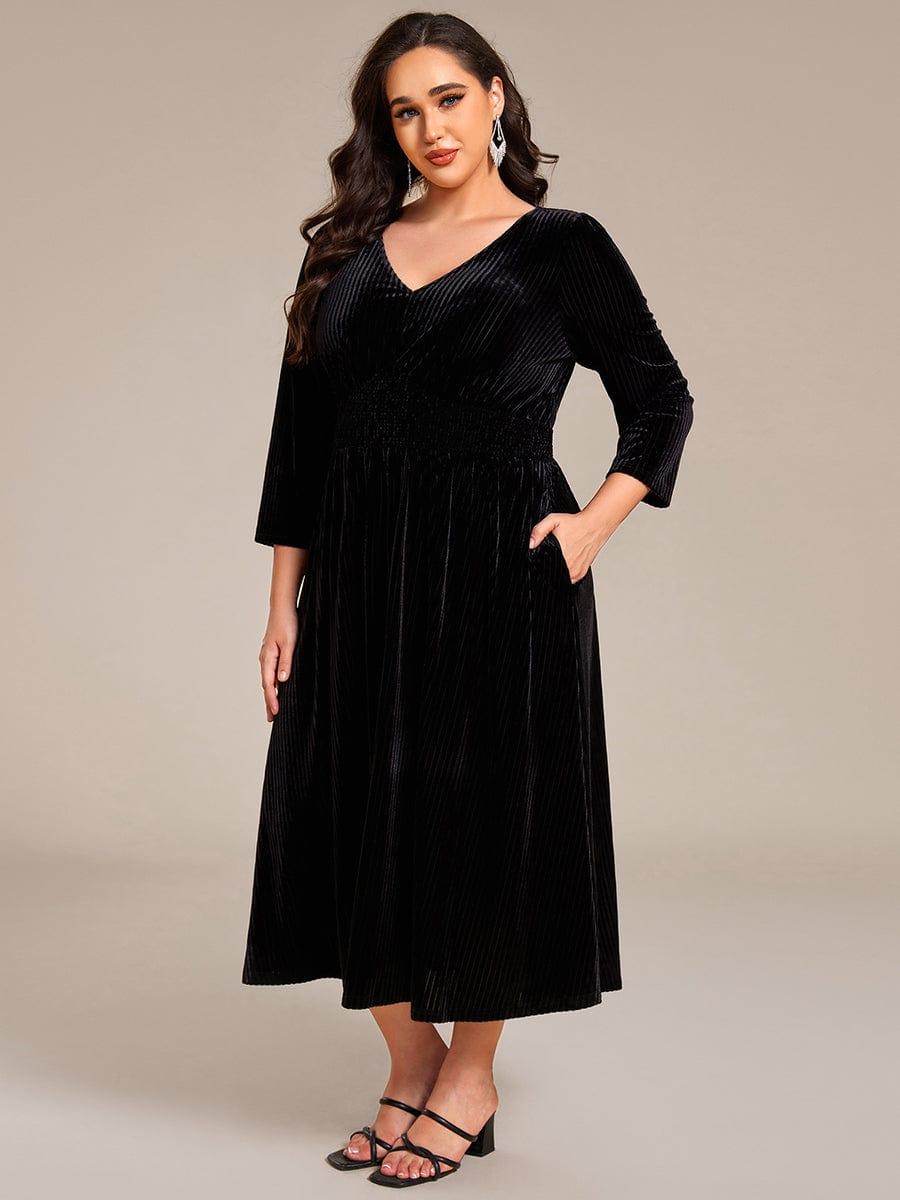 Plus Size V-Neck Pleated Velvet Wedding Guest Dress