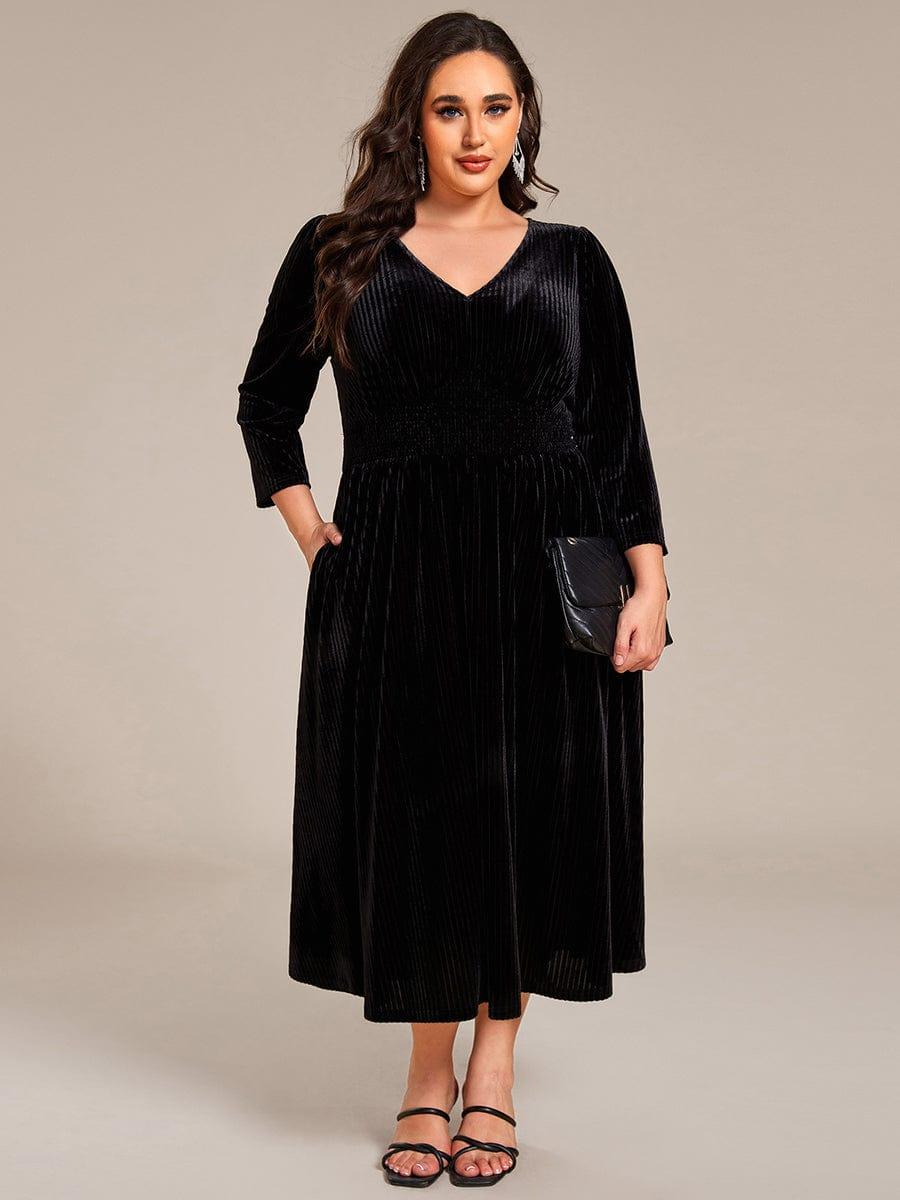 Plus Size V-Neck Pleated Velvet Wedding Guest Dress