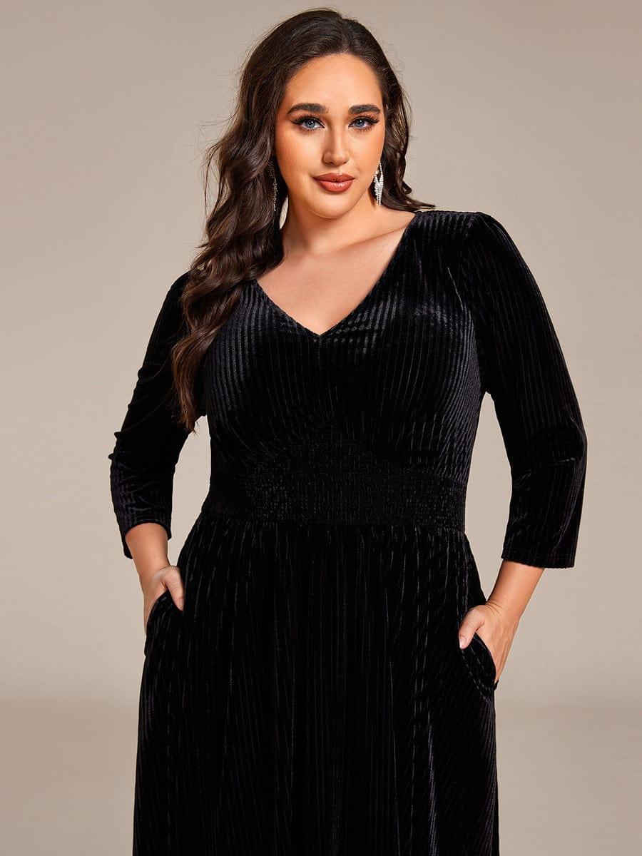 Plus Size V-Neck Pleated Velvet Wedding Guest Dress
