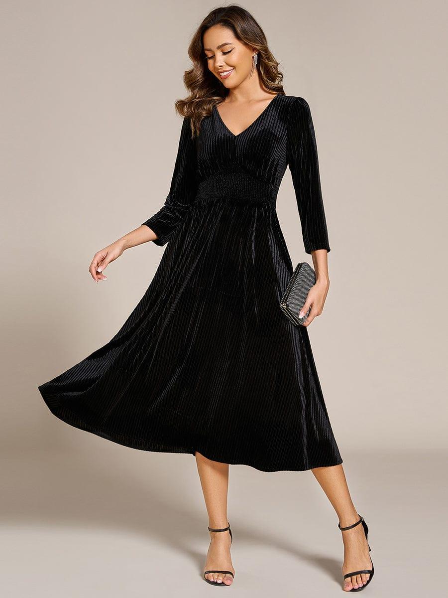 Elegant Pleated Velvet A-Line Wedding Guest Dress